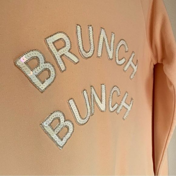 “Brunch Bunch” Bow & Drape Sweatshirt, Peachy Blush, Sequin Letters, Sma… - Picture 3 of 10